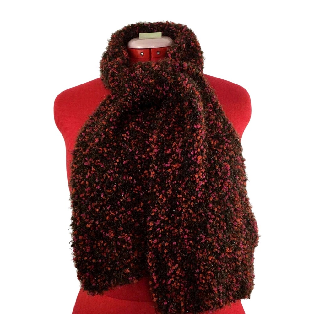 Cejon Knit Scarf 63" Pink Berries Soft Plush Sparkly Silver Thread Stretch Warm